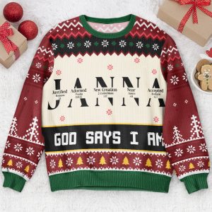 Christmas God Says I Am Name Letter In Bible - Personalized Ugly Sweater