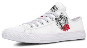 Lion and Rose White Sneakers - Elegant Graphic Low Tops