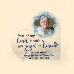 Part Of My Heart Is With My Angel - Personalized Heart Shaped Acrylic Photo Plaque